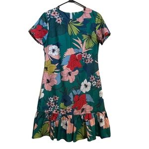 Beautiful Dress Flowers Woman XS S Teal Pink Blue Statement Piece with zipper